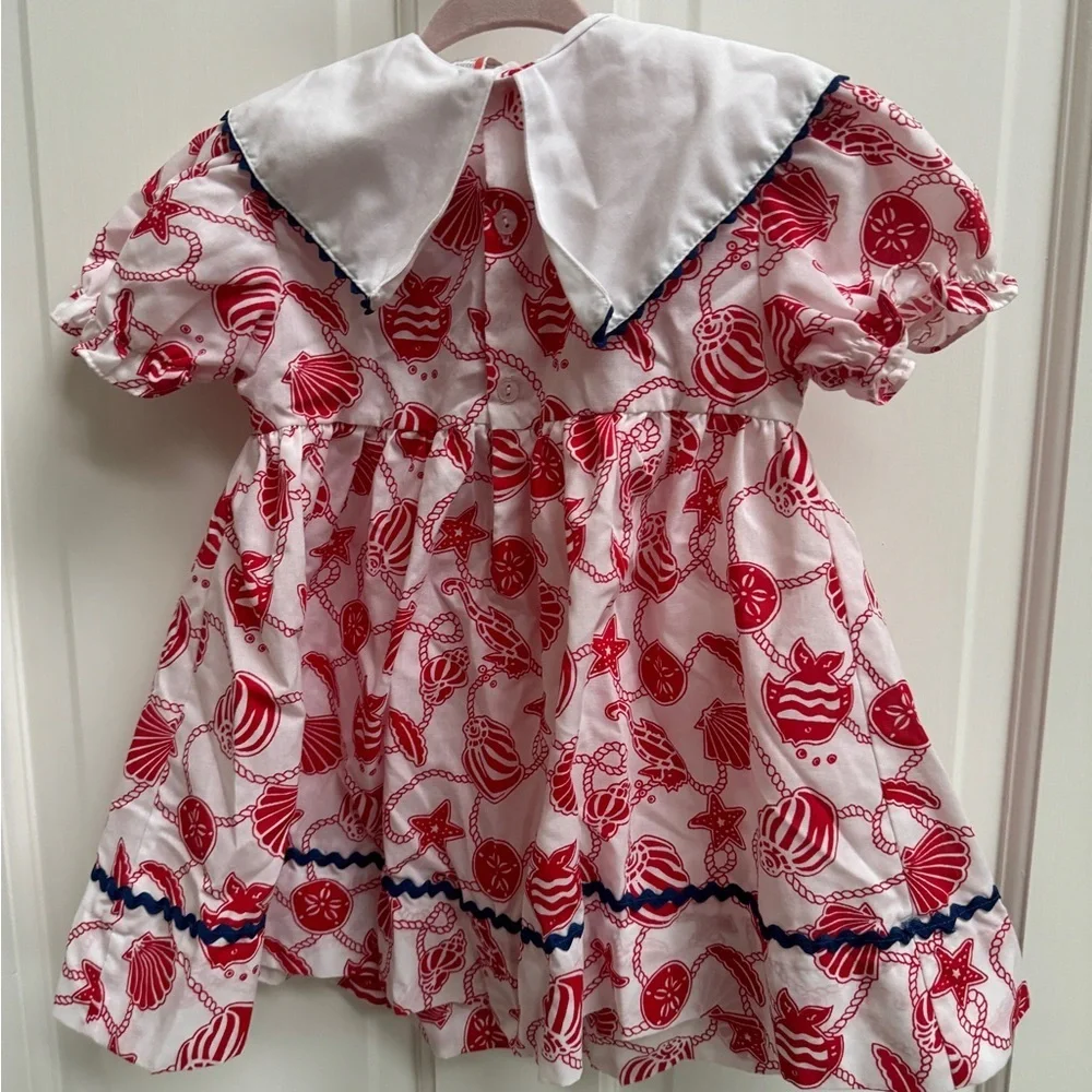 NWOT Vintage 3T Girls Red White Blue Collared Seashell Formal Short Sleeve Dress - Picture 5 of 5